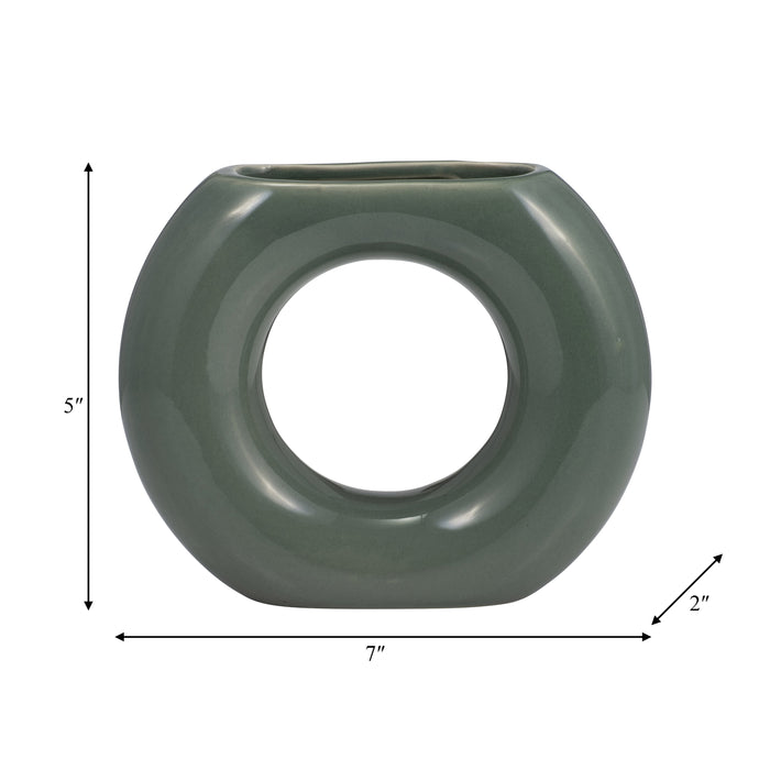 Ceramic 5\" Donut Vase - Dark Sage