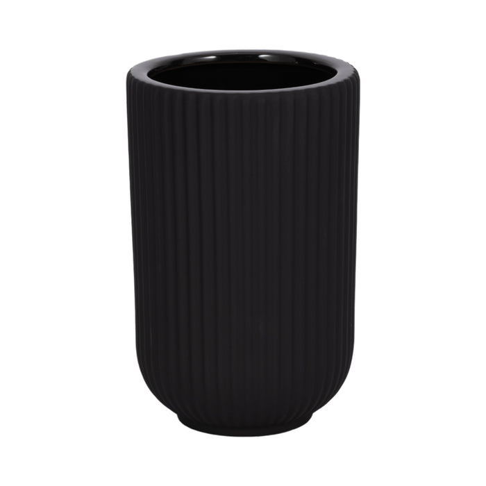 Ceramic 7\" Ridged Vase - Black