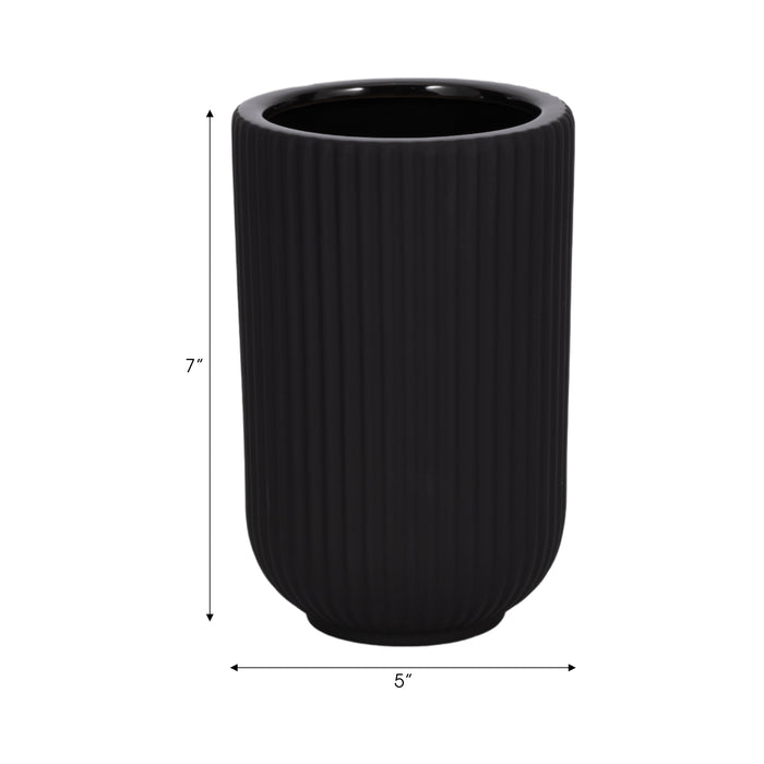 Ceramic 7\" Ridged Vase - Black