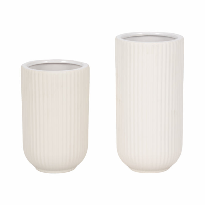 Ceramic 7\" Ridged Vase - White