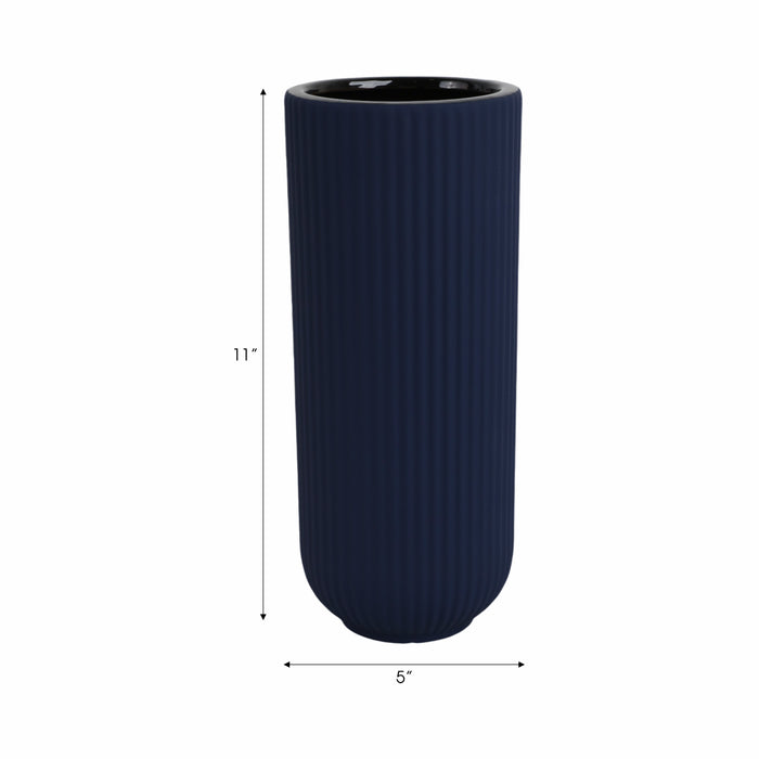 Ceramic 11\" Ridged Vase - Navy