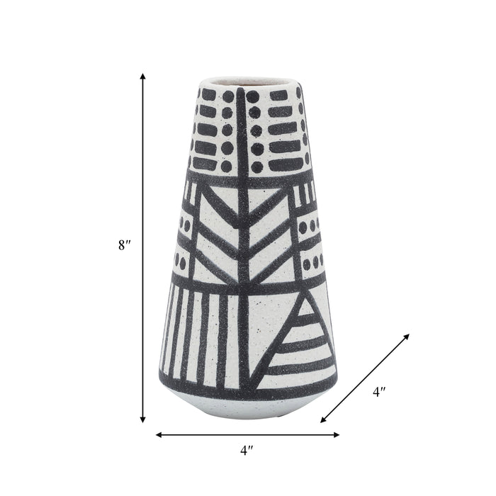 Ceramic 8\" Eclectic Vase - Black and White