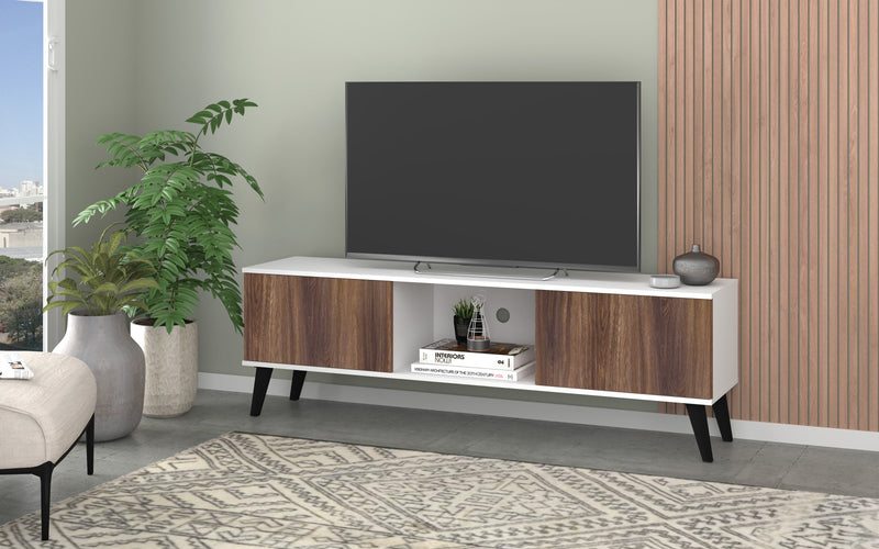Manhattan Comfort Doyers 62.20\" Mid-Century Modern TV Stand - White & Nut Brown
