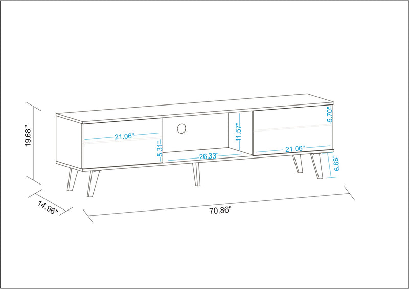 Manhattan Comfort Doyers 70.87\" Mid-Century Modern TV Stand - White & Marble Stamp