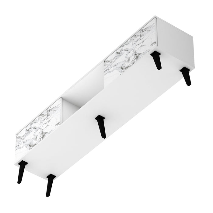 Manhattan Comfort Doyers 70.87\" Mid-Century Modern TV Stand - White & Marble Stamp