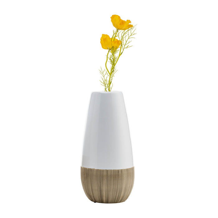 Ceramic 9\" Two-Tone Vase - Cream and White