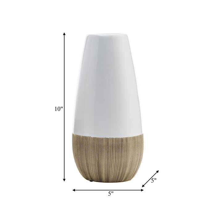 Ceramic 9\" Two-Tone Vase - Cream and White