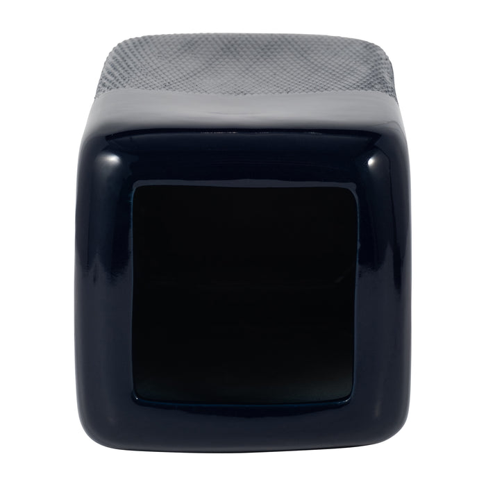Ceramic 12\" Squared Groove Vase - Navy Blue