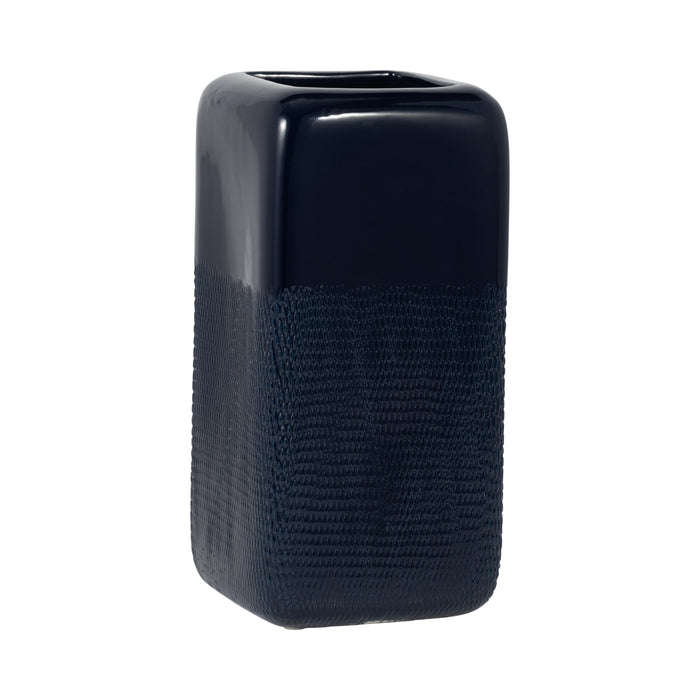 Ceramic 12\" Squared Groove Vase - Navy Blue
