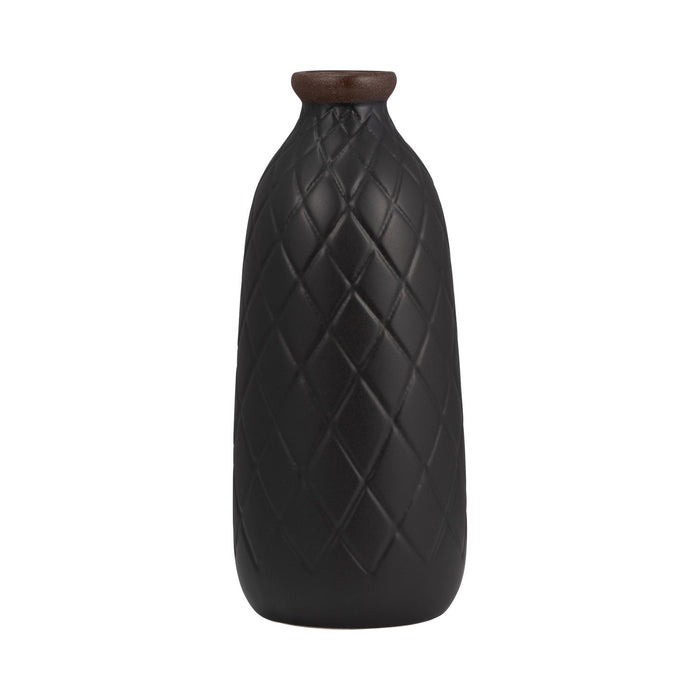 Ceramic 12\" Plaid Textured Vase - Black