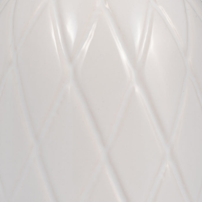 Ceramic 12\" Plaid Textured Vase - White