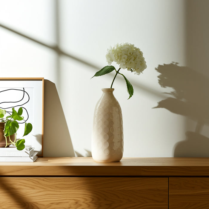Ceramic 12\" Circles Vase - Beige