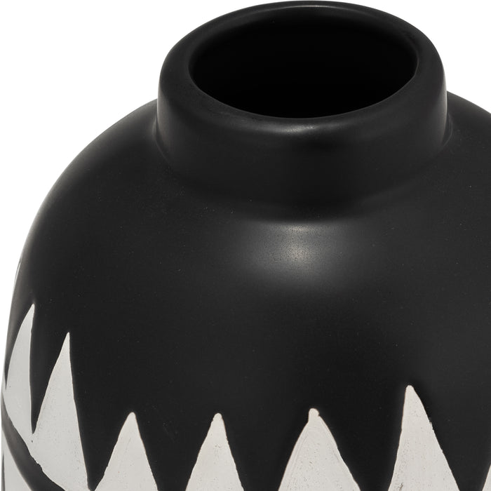 Ceramic 9\" Tribal Flower Vase - Black and White