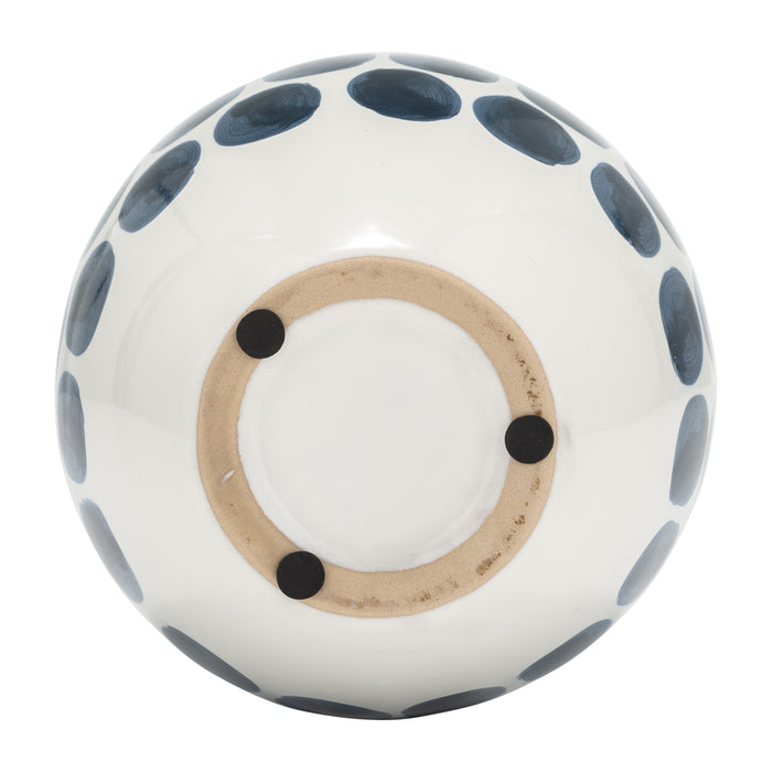 Ceramic 10\" Navy Polka Dot Flower Vase - White