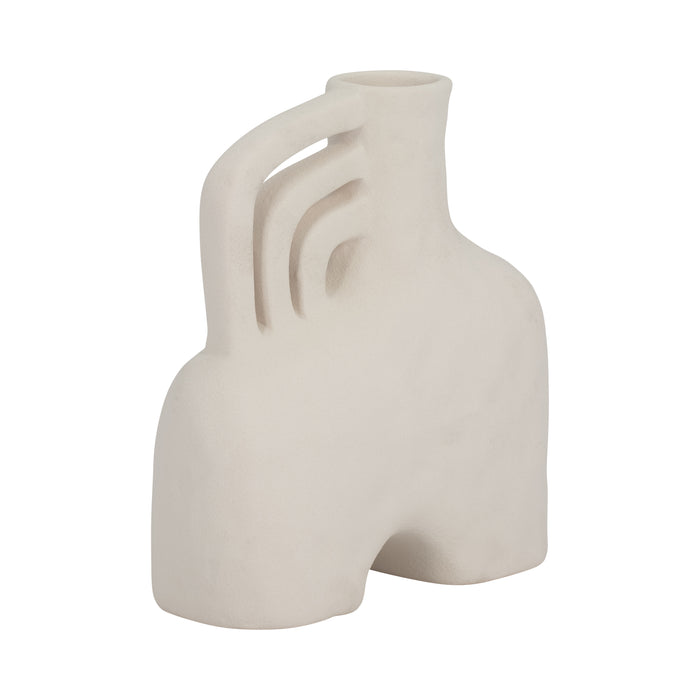 Ceramic 8\" Rough Triple Handle Vase - White