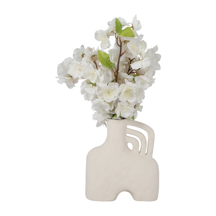 Ceramic 8\" Rough Triple Handle Vase - White