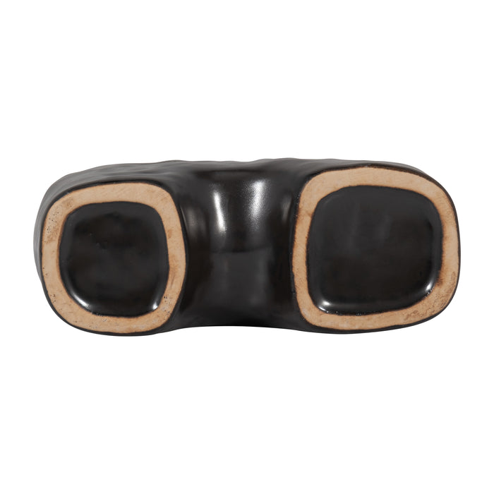 Ceramic 8\" Metallic Triple Handle Vase - Black