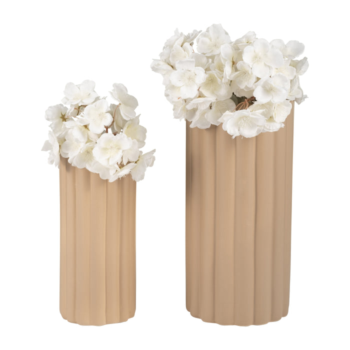 Ceramic 10\"/13\" Ribbed Irish Cream Vase - Set of 2