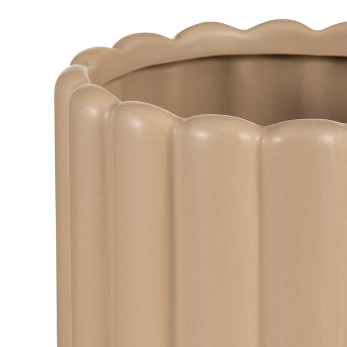 Ceramic 10\"/13\" Ribbed Irish Cream Vase - Set of 2