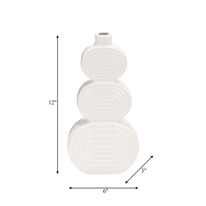 Ceramic 10\" Stacked Circles Vase - White