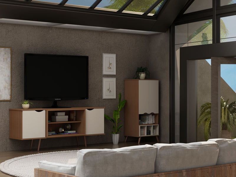 Manhattan Comfort Hampton 62.99\" TV Stand with 4 Shelves & Solid Wood Legs - Off White