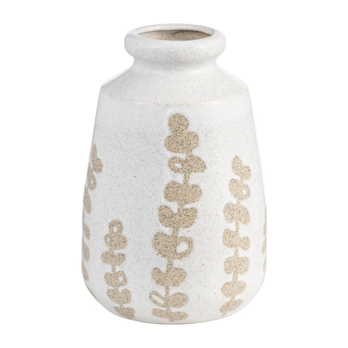 Ceramic 10\" Botanical Vase - Ivory