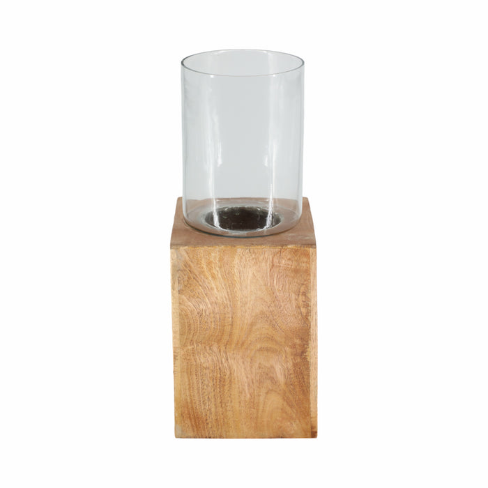 Wood 15\" Square Base Pillar Candle Holder - Natural