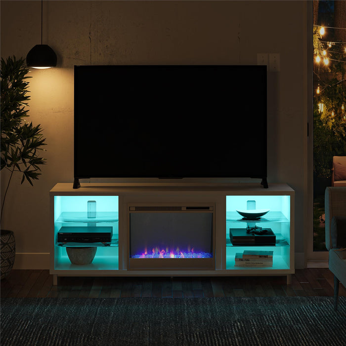 Ameriwood Home Lumina Electric Fireplace TV Stand for TVs up to 70\" - White