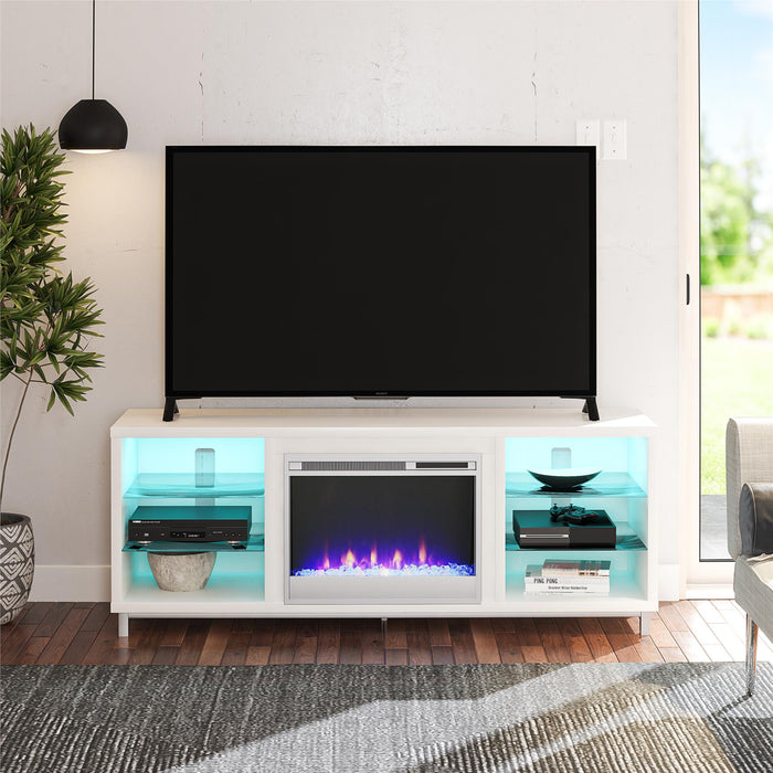 Ameriwood Home Lumina Electric Fireplace TV Stand for TVs up to 70\" - White