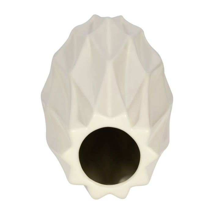 Ceramic 12\" Flutted Vase - White
