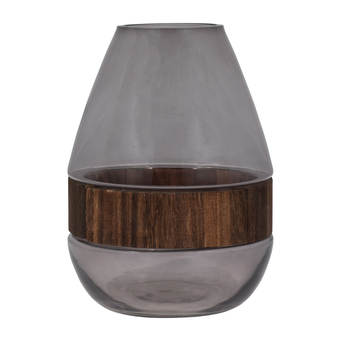 Glass 8\" Belly Vase with Wood Band