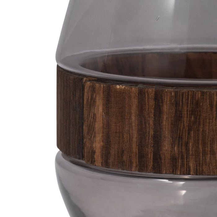 Glass 8\" Belly Vase with Wood Band