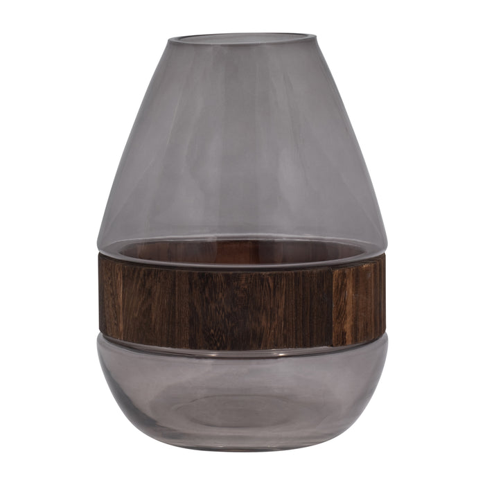 Glass 8\" Belly Vase with Wood Band