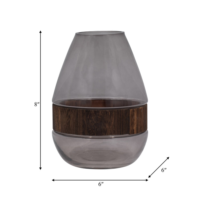 Glass 8\" Belly Vase with Wood Band