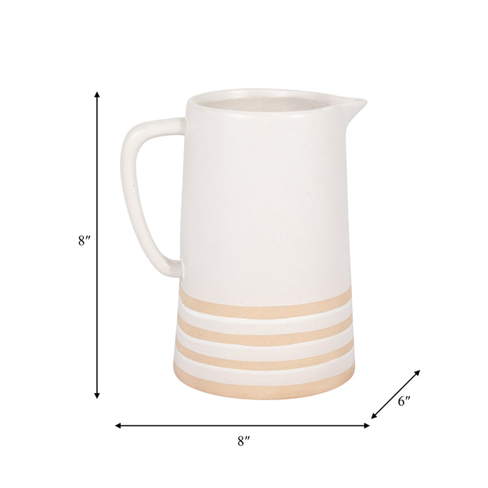 Ceramic 8\" Pitcher with Lines - Ivory