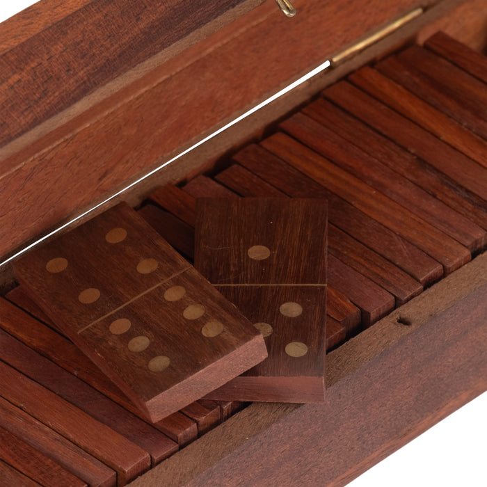 Wood 8\" x 3\" Dominoes Box - Brown