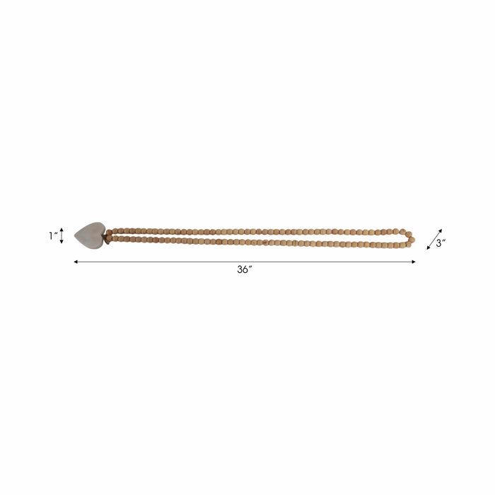 Wood 36\" Small Bead Garland with Marble Heart - Brown