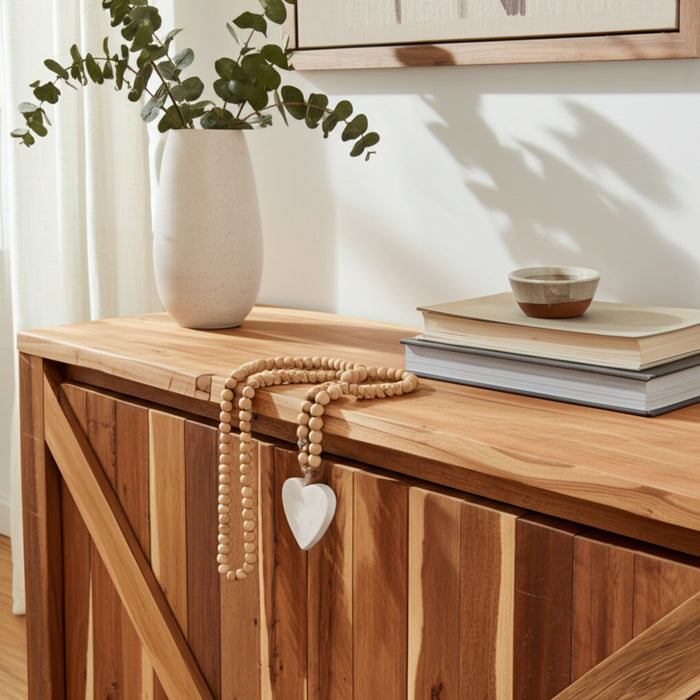 Wood 36\" Small Bead Garland with Marble Heart - Brown
