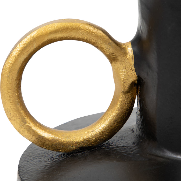 Metal 9\" Vase with Handle - Black and Gold