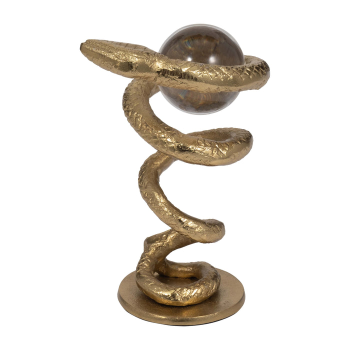 Metal 7\" Snake Coil with Acrylic Ball - Gold