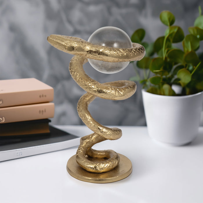 Metal 7\" Snake Coil with Acrylic Ball - Gold