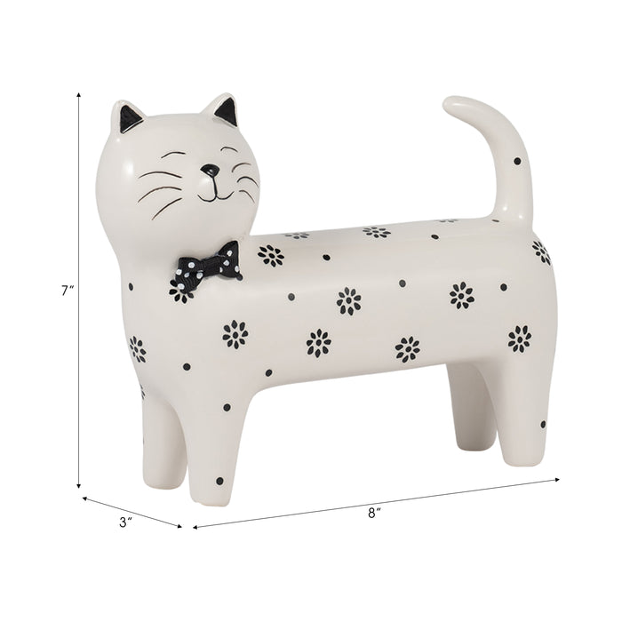 8\" x 7\" Daisies Cat - White