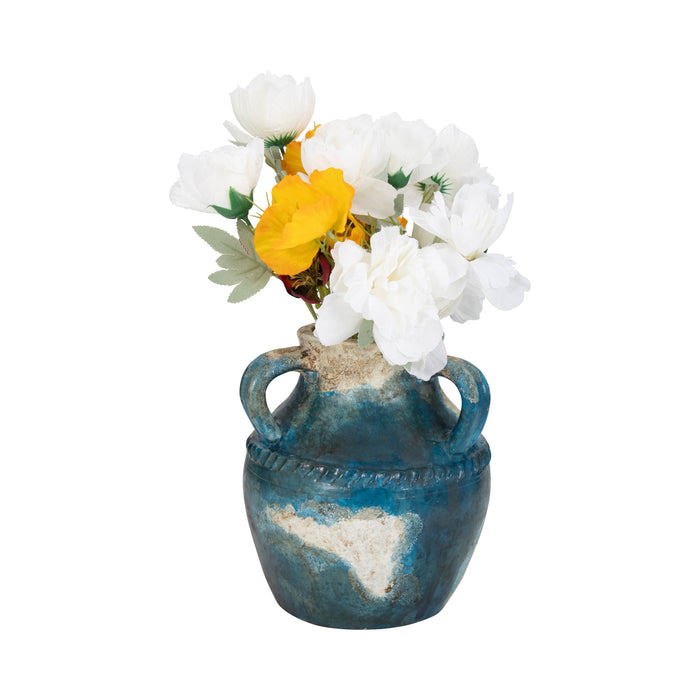 Terracotta 10\" Triple Handle Jug - Blue and Ivory