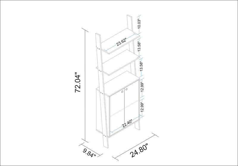 Manhattan Comfort Cooper Ladder Display Accent Cabinet with 2 Floating Shelves - White