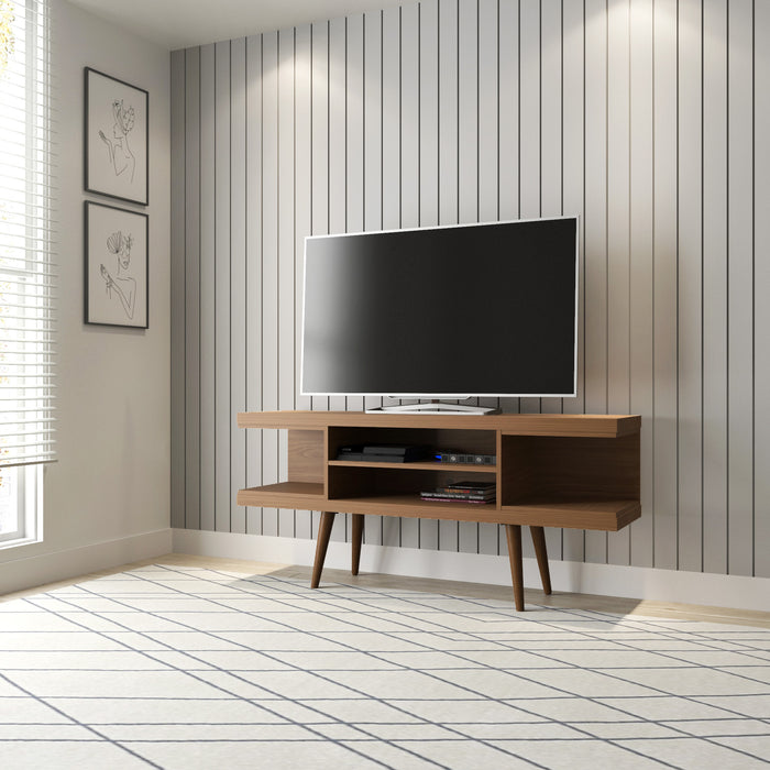 Manhattan Comfort Utopia 53.14\" TV Stand with Splayed Wooden Legs & 4 Shelves - Maple Cream