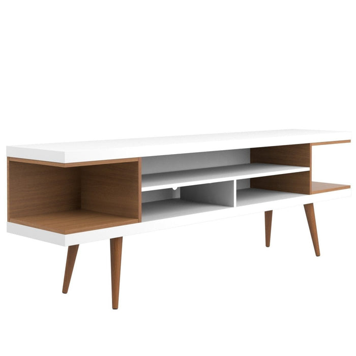 Manhattan Comfort Utopia 70.47\" TV Stand with Splayed Wooden Legs & 4 Shelves - White Gloss & Maple Cream