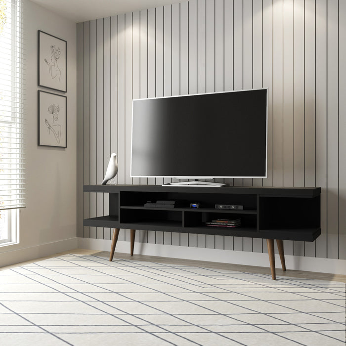 Manhattan Comfort Utopia 70.47\" TV Stand with Splayed Wooden Legs & 4 Shelves - Black