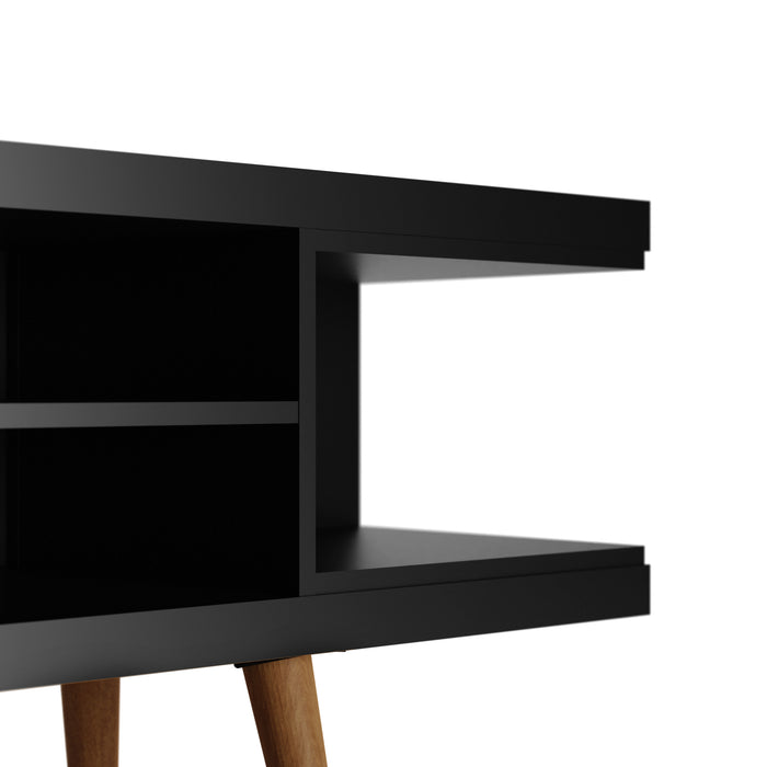 Manhattan Comfort Utopia 70.47\" TV Stand with Splayed Wooden Legs & 4 Shelves - Black