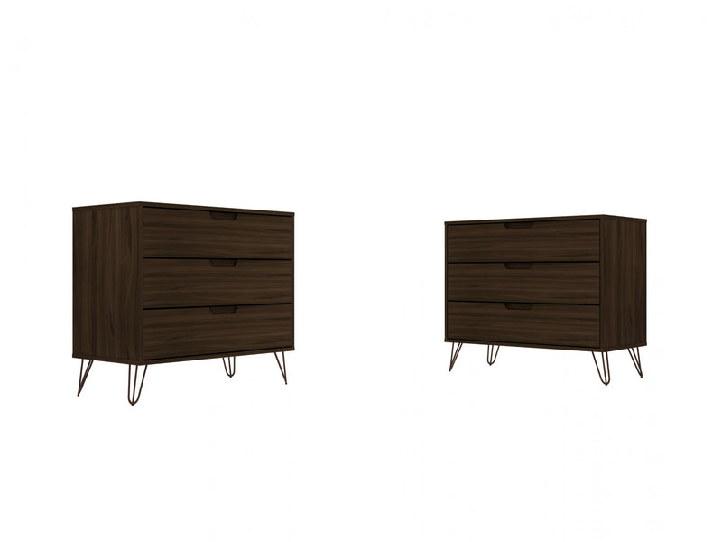 Rockefeller Mid-Century Modern 35\" Dresser in Chestnut Brown (3-Drawer) - Set of 2