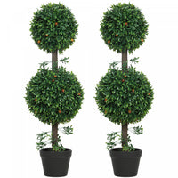 HOMCOM 3FT Artificial Boxwood Topiary Trees Fake Plants Set of 2, Green